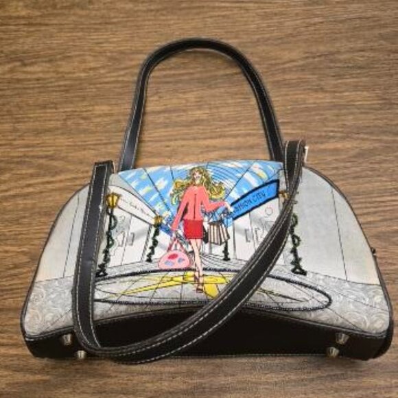 FASHION CITY Women's Graphic Print Shoulder Bag w/Beading - Size Small - Picture 4 of 14
